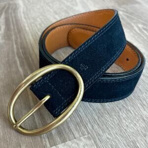 Lauren Ralph Lauren Black Suede Leather Belt Solid Brass Oval Buckle Size Medium